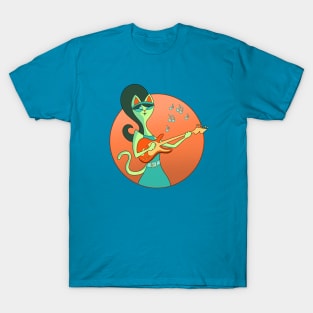 Roxy Kitty Retro Cat Playing Guitar T-Shirt